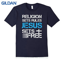 GILDAN Short Sleeve Hip Hop Tee T Shirt Jesus Sets Free - Religion Sets Rules - Christian T Shirt