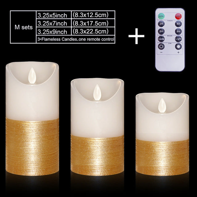 3pcs Gold and ivory LED candles remote control